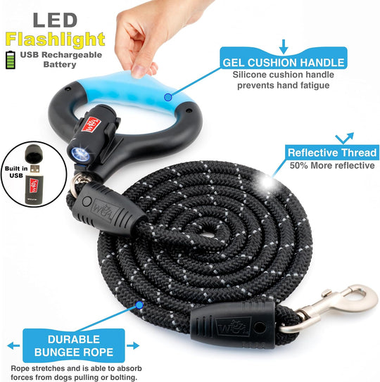 Luna Leash with  LED and Comfort Grip Gel Handle