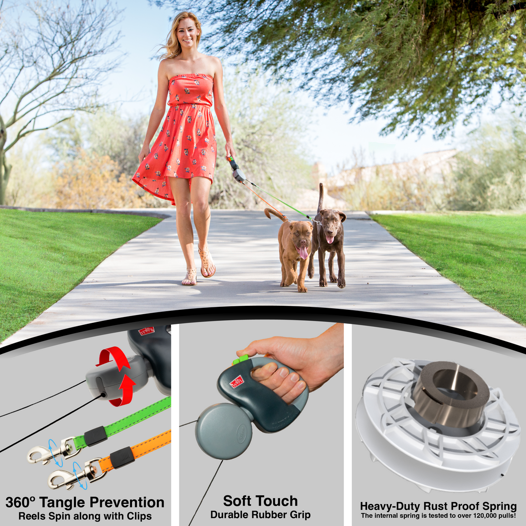 Two Dog Retractable Leash with Soft Touch Handle