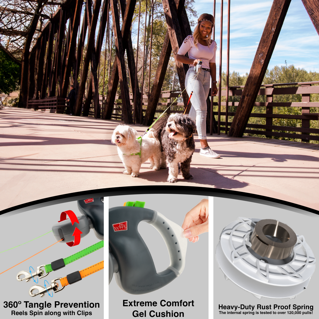 Two Dog Retractable Leash with Gel Comfort Handle