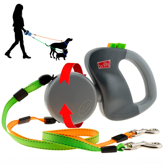 Two Dog Retractable Leash for Double Walks Tangle Free 360 Degrees Wigzi