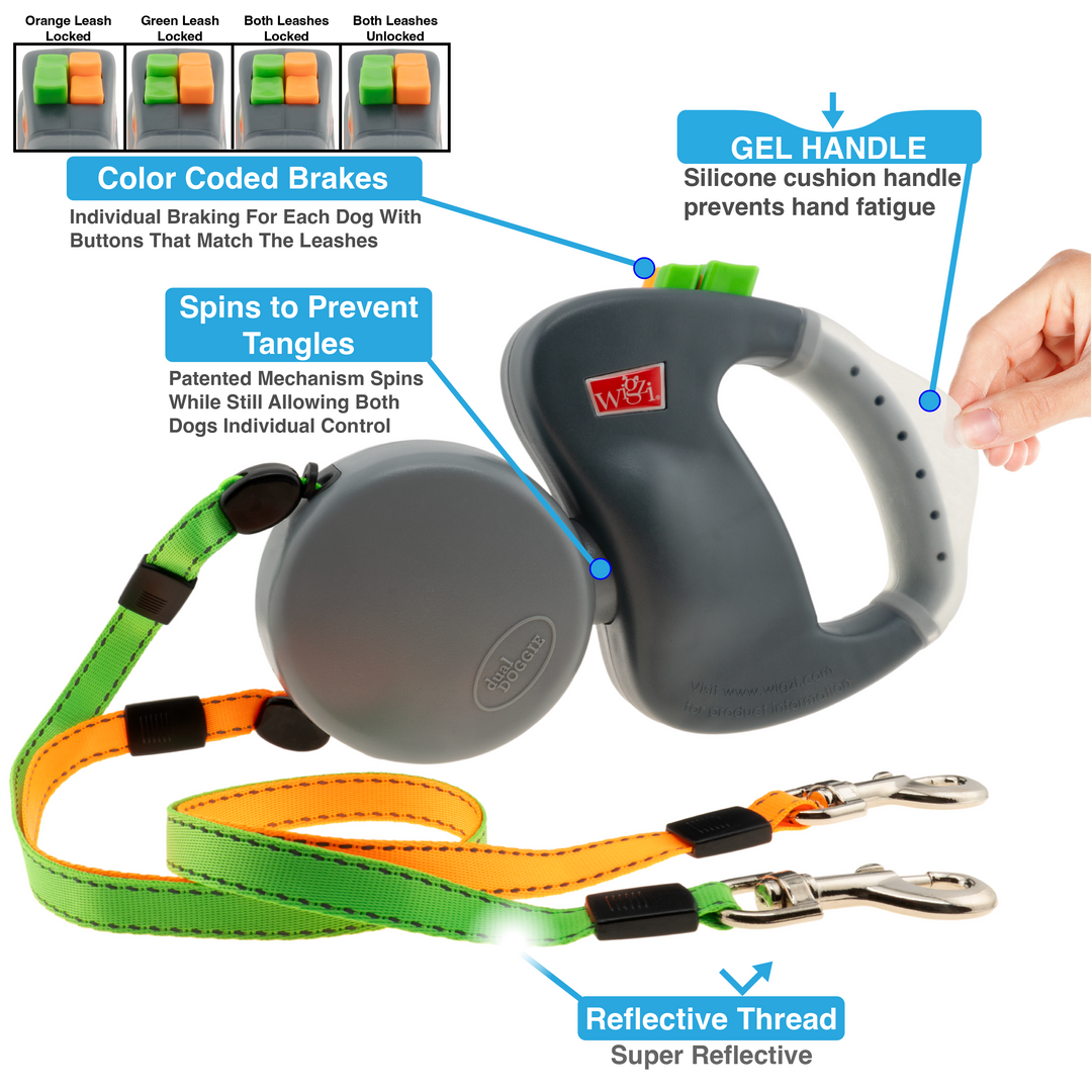 Two Dog Retractable Leash with Gel Comfort Handle