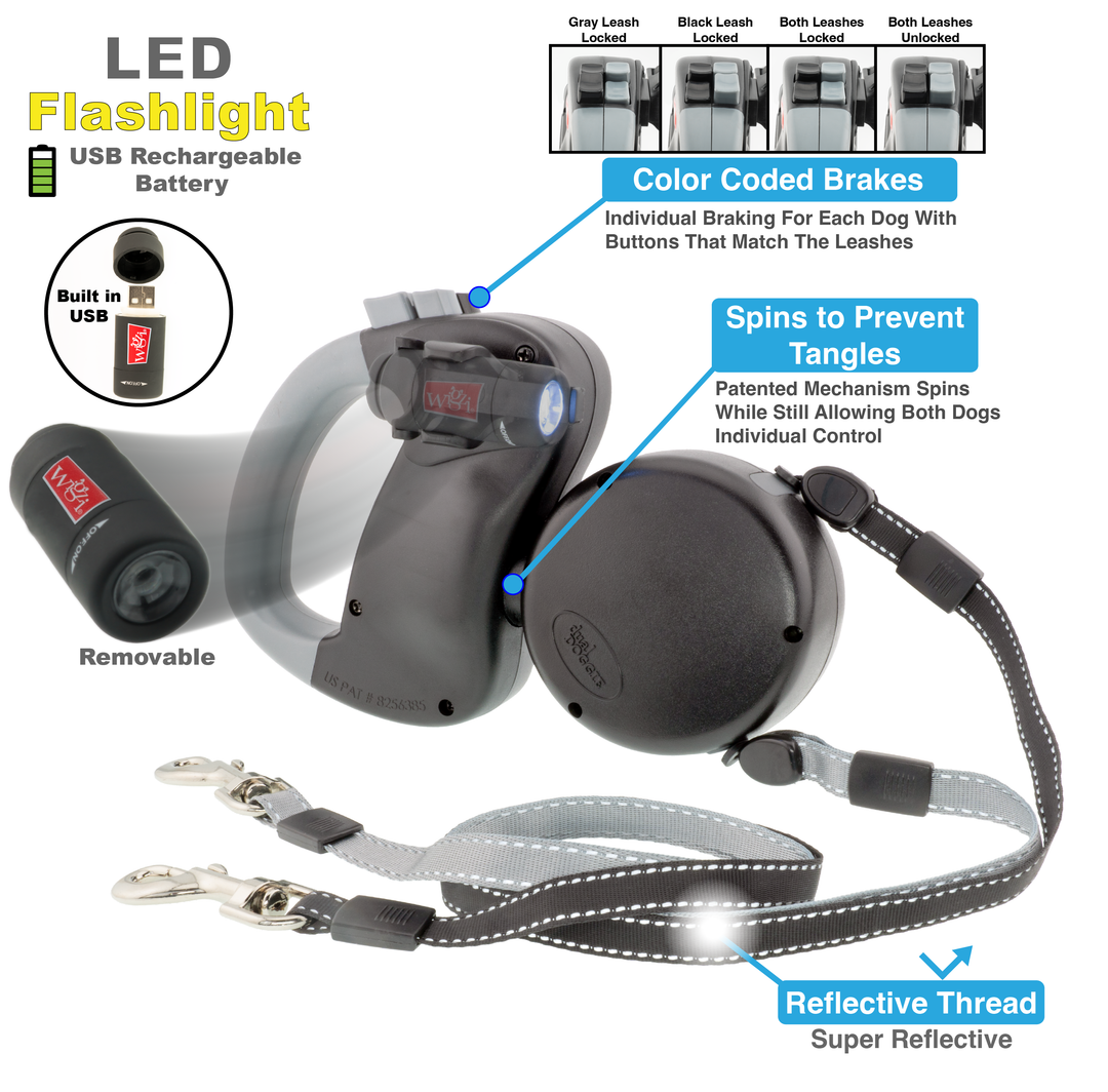 Two Dog Retractable Leash with LED