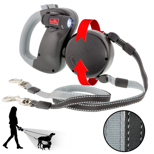 Two Dog Retractable Leash with LED