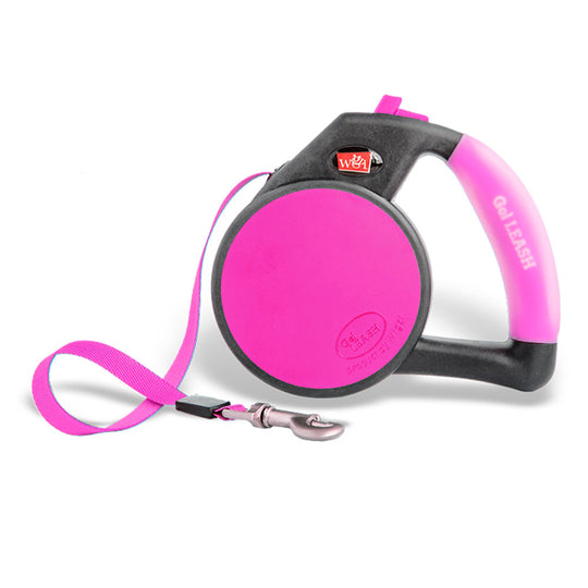 Wigzi Retractable Dog Leash with Gel Handle in bright pink color